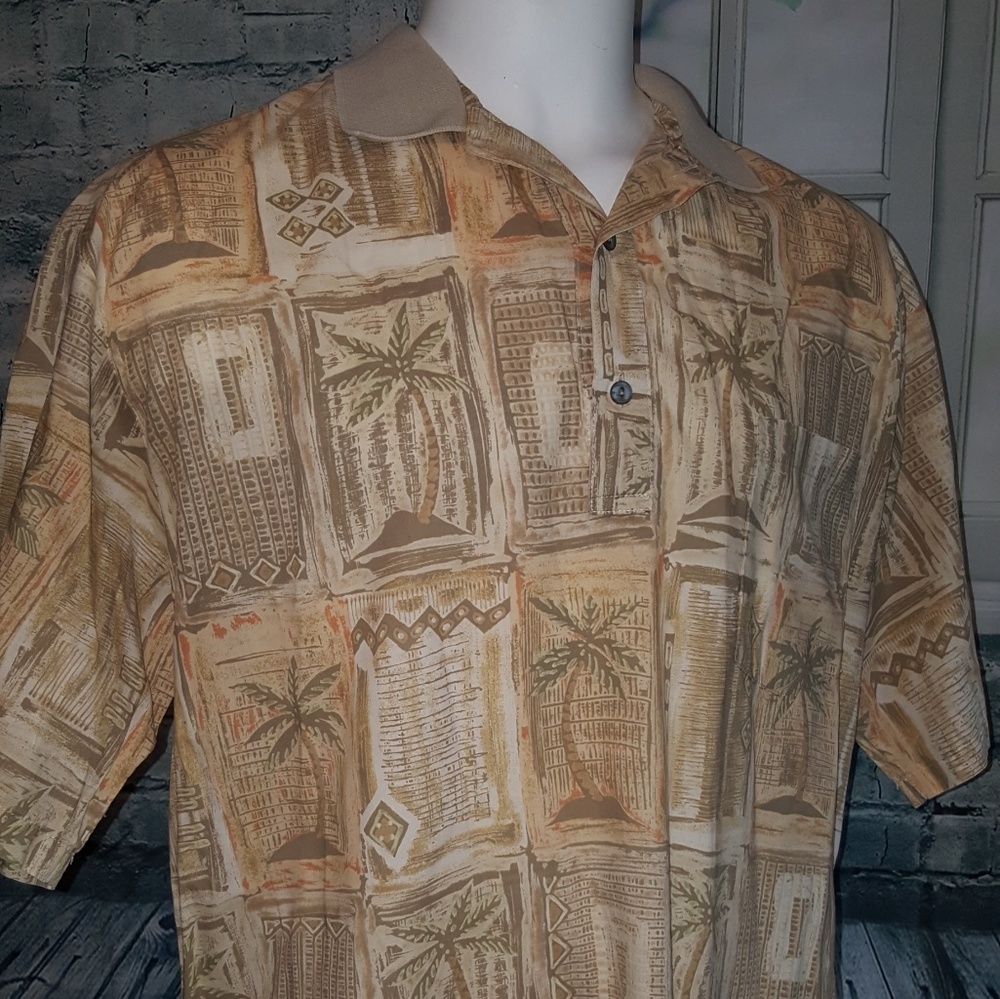 Men's Tori Richard Hawaiian Camp Polo Shirt Large